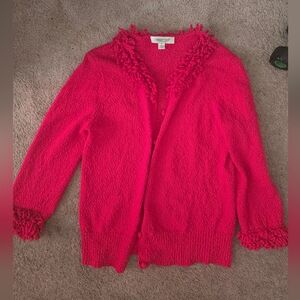 Womens COLDWATER CREEK Red Cardigan Sweater w Fringe Size S Oversize